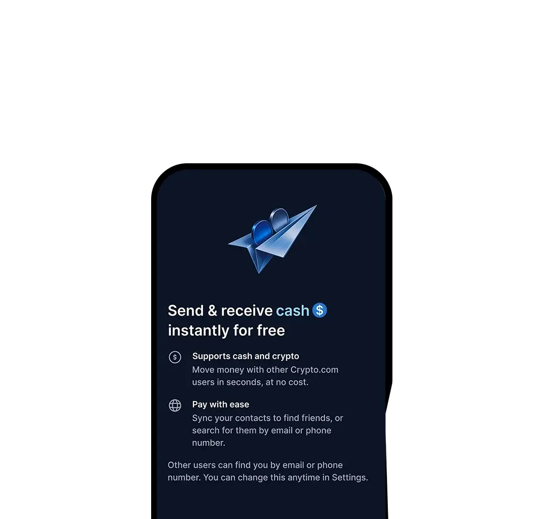Image: Individual holding a phone demonstrating Crypto.com Pay's 'Send' feature. Seamlessly send and receive crypto without any fees. Convenient and fee-free crypto transfers to friends and contacts.